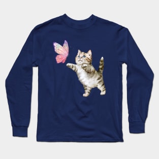 Kitten and Butterfly Long Sleeve T-Shirt